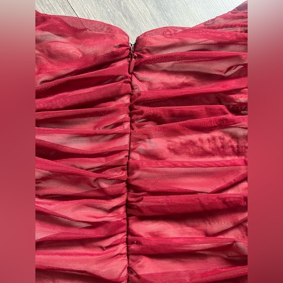 House of CB Fifi Wine Red Stretch Off the Shoulder Ruched Tulle Dress. Size XS - Picture 11 of 15